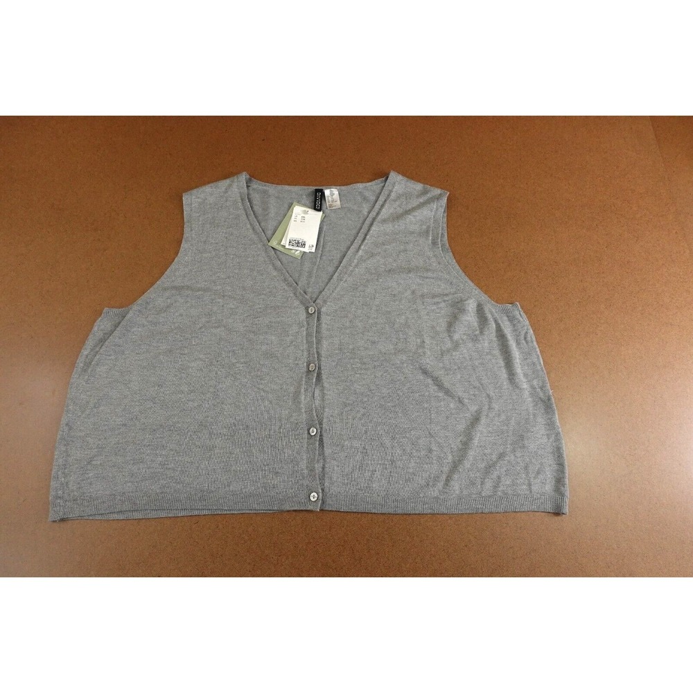 H&M Divided Womens XXL Heather Gray Button Front V Neck Sweater Boxy Vest NWT
